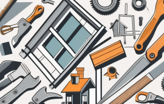 A house under construction with various tools around