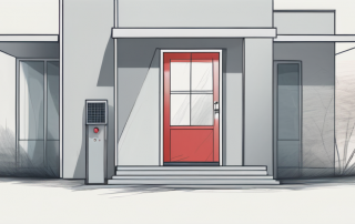 A house with a blower door test equipment set up at the main entrance