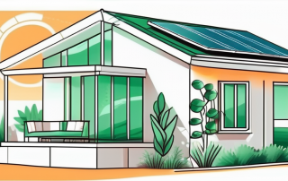 A house with sun shades and green plants around