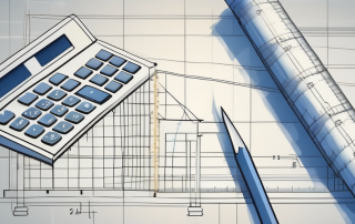 A blueprint of a house with a calculator and a ruler