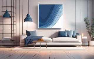 An infrared wall heater with a blue ribbon attached