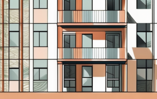 A six-unit apartment building with symbols of money (like coins or banknotes) incorporated into the structure