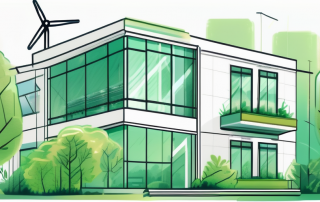 A renovated building with visible energy-efficient features such as solar panels