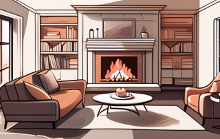 A cozy living room with a thermometer showing an optimal temperature