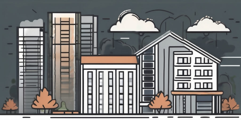 A condominium with a 'for sale' sign in front