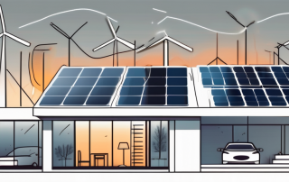 A modern house equipped with a heat pump and photovoltaic solar panels on the roof