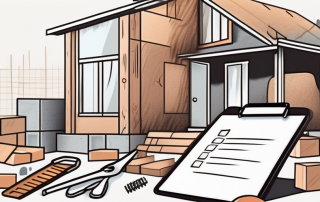 A house under construction with various elements like bricks