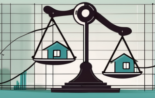 A balance scale with a house on one side and interest rate symbols on the other