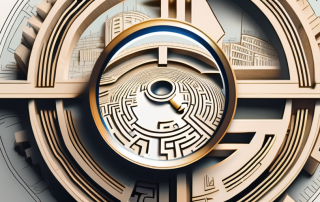 A magnifying glass revealing a complex labyrinth made of euro symbols