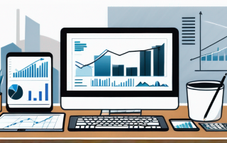 Moderne digitale Geraete wie Tablet, Smartphone und Laptop zeigen Diagramme und Finanztabellen fuer Baukredite in einem ruhigen Home-Office.