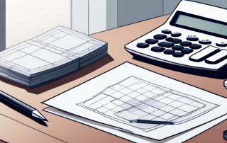 Rechner, Hausmodell und Finanzdokumente auf Schreibtisch fuer strategische Planung eines Hauskaufs, Wohnambiente im Hintergrund.