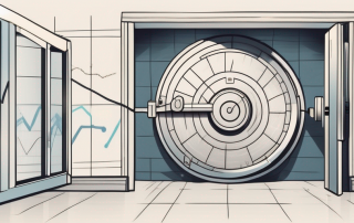 A symbolic vault door opening to reveal a fluctuating graph chart representing the development of construction interest rates