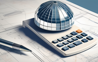 A calculator sitting atop architectural blueprints