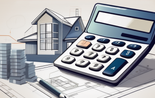 A dream home with a calculator and blueprint plans next to it