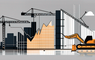 A construction site with a rising graph incorporated into the building structure