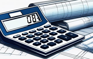 ALT-Tag: Auswahl an Taschenrechnern, Architekturplaenen und Finanzdiagrammen zur Optimierung der Baufinanzierung, mit Fokus auf der Genauigkeit finanzieller Berechnungen