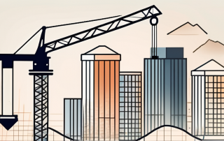 A construction crane against a rising graph