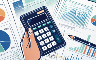 Interaktiver Rechner auf digitalem Bildschirm mit Finanzdiagrammen zur Berechnung und Vergleich von Hypothekenzinsen fuer optimale Finanzplanung.