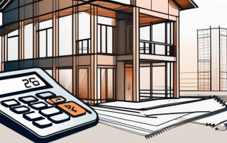 A house under construction with a calculator in the foreground
