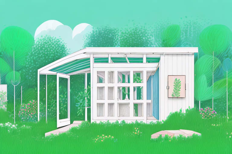 A garden shed with architectural blueprints and a construction permit next to it
