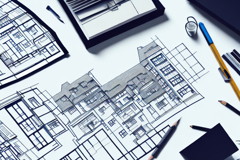 A building permit on a desk with architectural plans