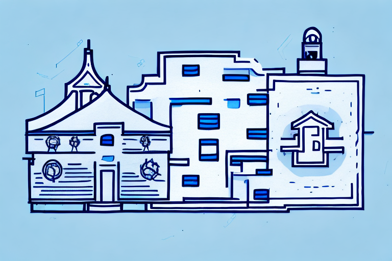 The legden town hall with architectural blueprints and a submission box in the foreground