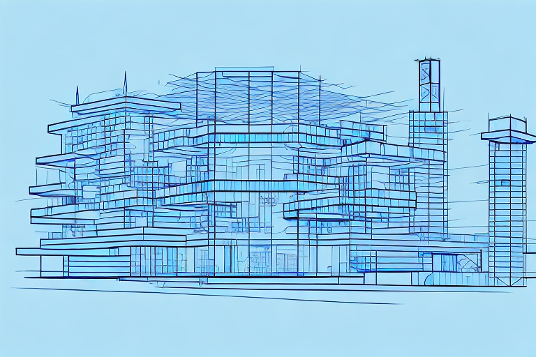 The hofbieber town hall with blueprints and a construction helmet in the foreground