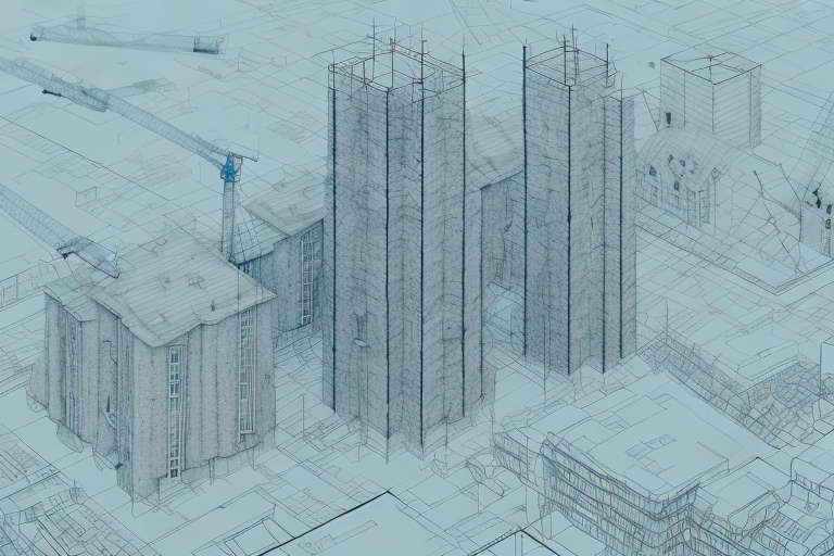 The lütjenburg cityscape with a focus on construction elements like architectural blueprints