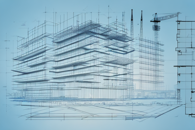 A construction site with blueprints and a signboard indicating hesel