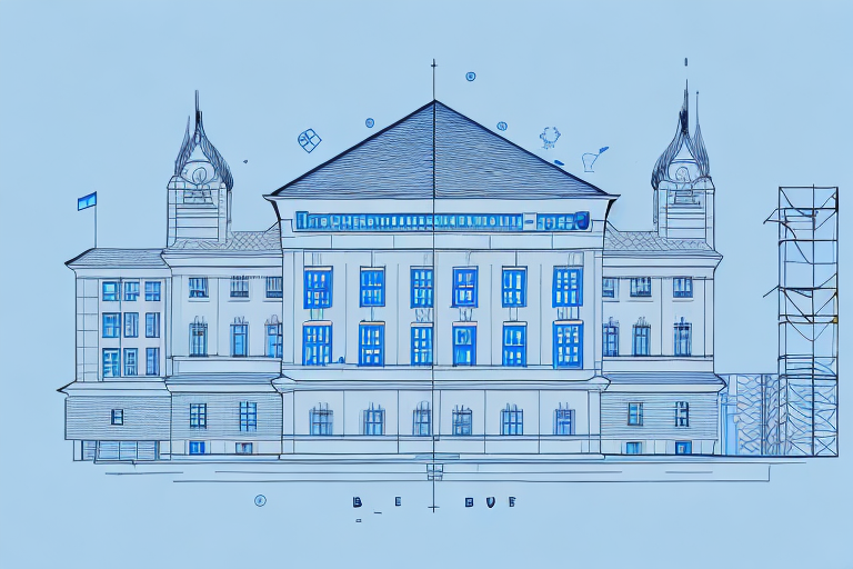 The neu-isenburg town hall with architectural blueprints and a construction helmet in the foreground