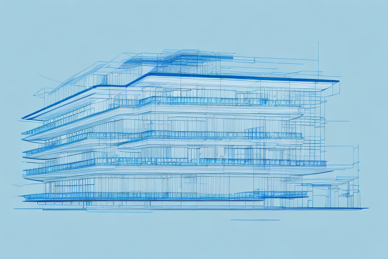 A scenic view of inning am ammersee with architectural blueprints and a construction helmet in the foreground