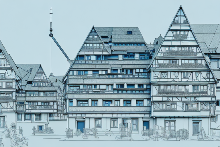 A german village landscape with a highlighted building under construction