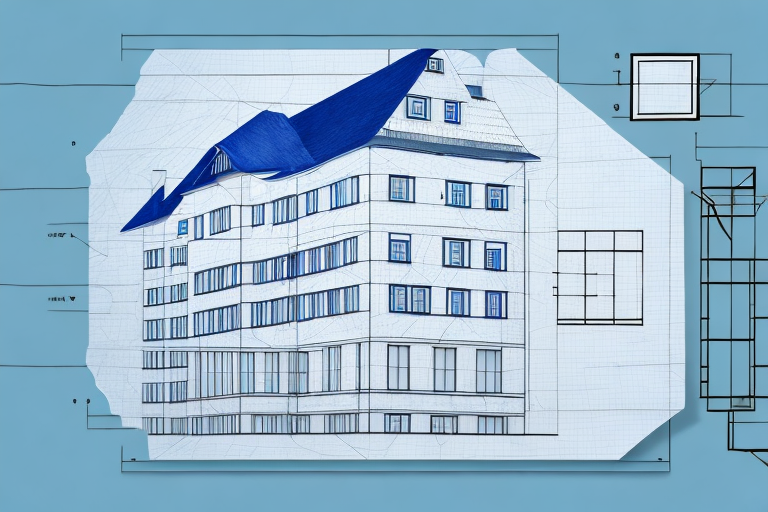 A german-style house under construction with architectural blueprints and a permit paper next to it