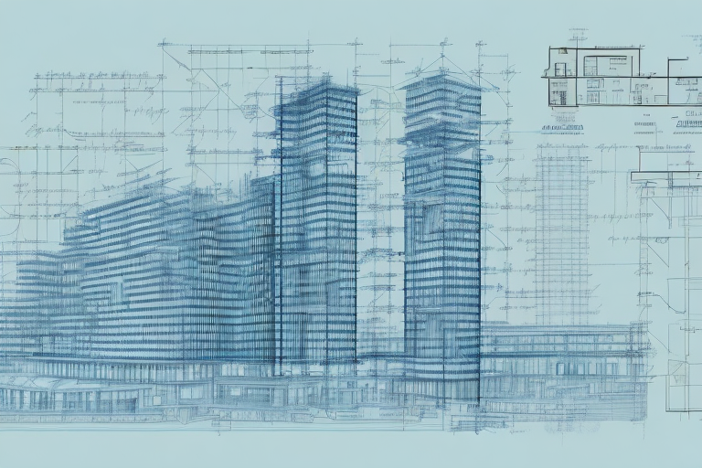 A construction blueprint with a cityscape of hilden in the background