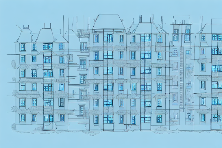 A picturesque view of the katzenbach village with architectural blueprints and a construction site