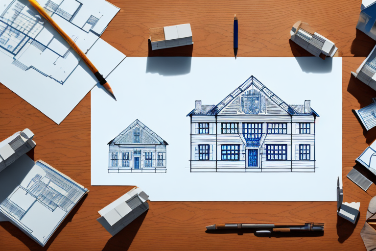 A blueprint of a house with a german-style architecture