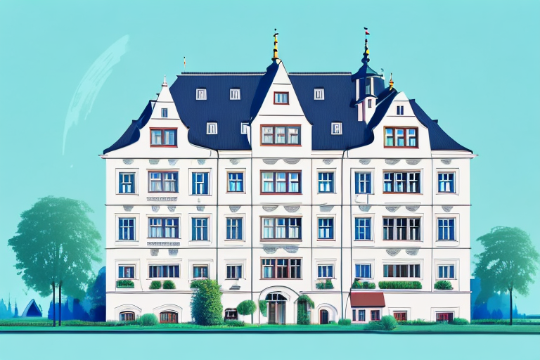 A traditional german house with architectural blueprints next to it