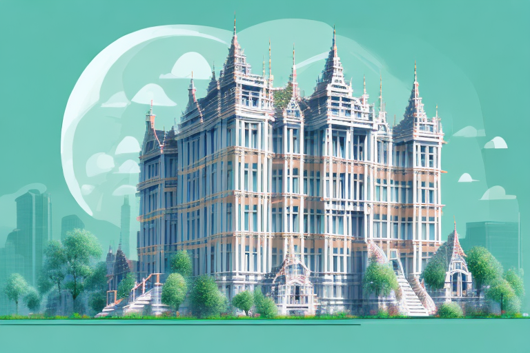 A quaint köwerich landscape with a prominent architectural blueprint of a building