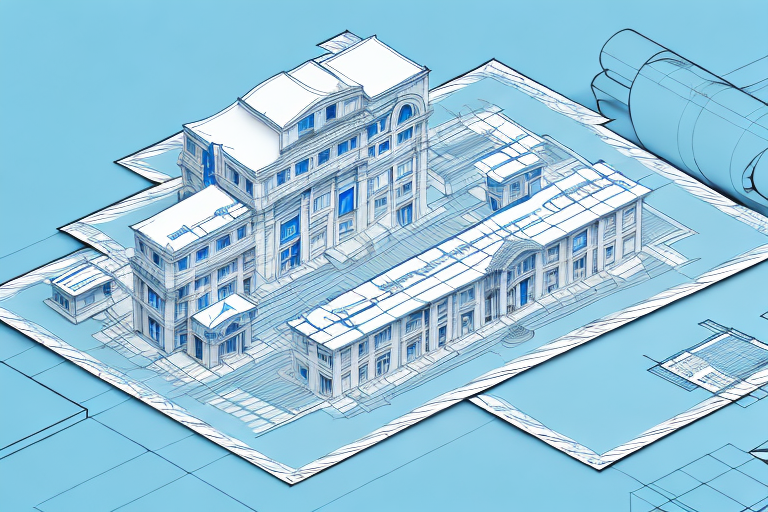 A town hall with architectural blueprints and a building permit on the table