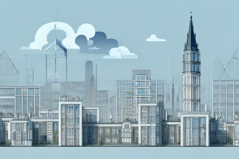 A cityscape of krefeld with prominent architectural structures