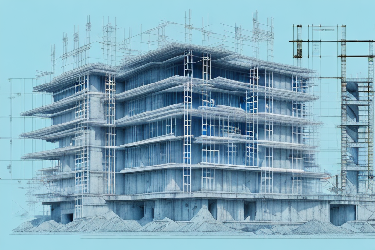 A construction site with architectural blueprints and a stamp marked 'bauantrag' (building application) on them