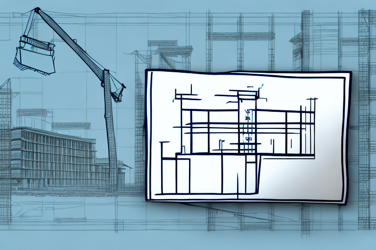 The kranzberg town signpost against the backdrop of a construction site with blueprints and a building permit on a table in the foreground