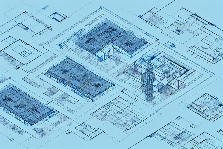 A kreuzwertheim landscape with architectural blueprints and construction tools