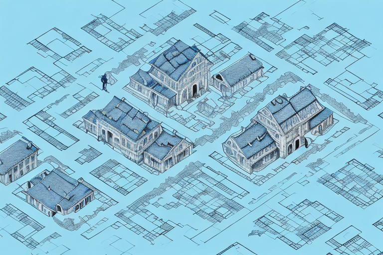 A small charming town of kriebitzsch with architectural blueprints and construction tools