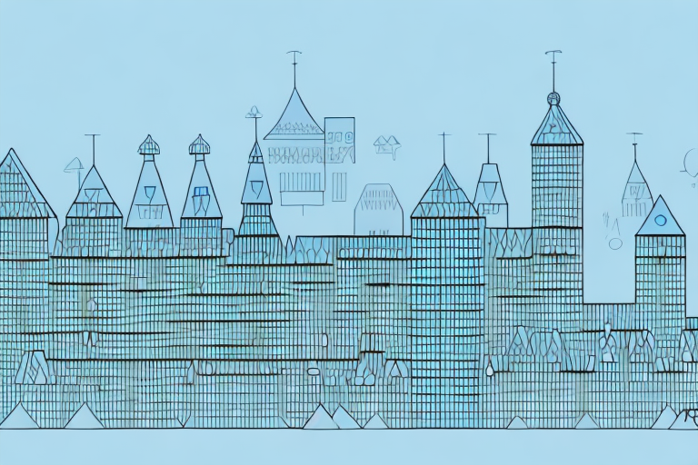 The kronberg im taunus town skyline with architectural blueprints superimposed