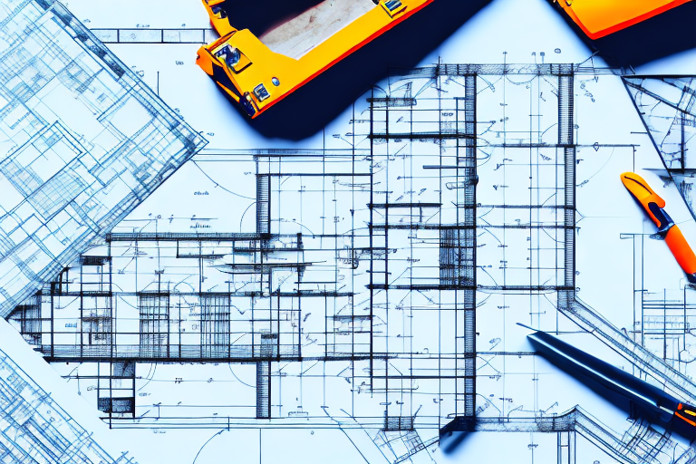 A construction site with a blueprint