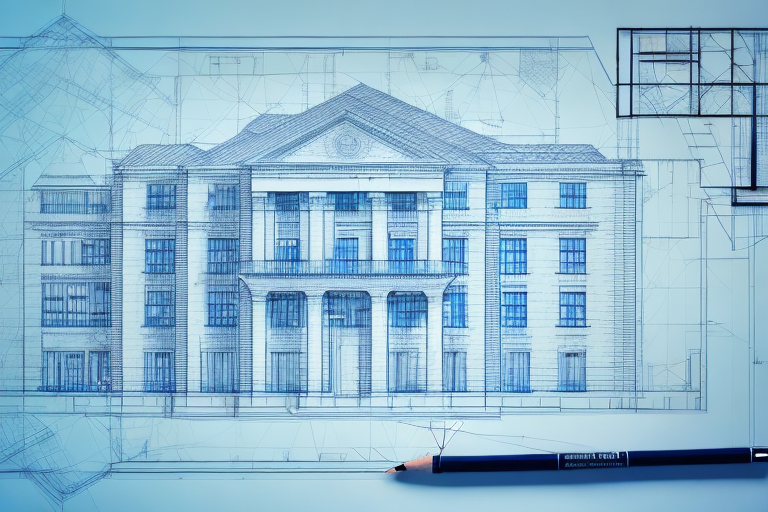A blueprint of a building with a stamp of approval