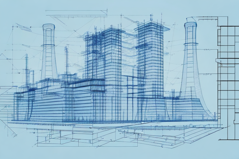 A construction blueprint with a nuclear power plant (krümmel) in the background