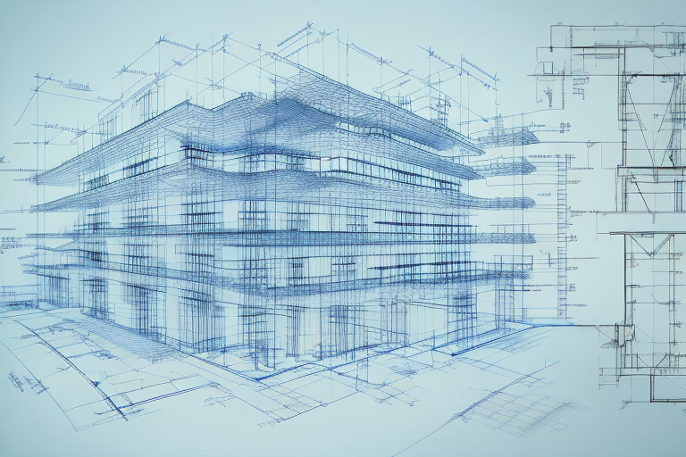 A construction blueprint with various steps highlighted