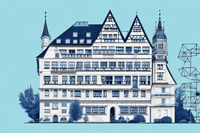 A traditional german house with architectural blueprints in the foreground